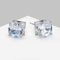 Серьги со стразами Пусеты сияние, квадрат, d=0,8, цвет белый в серебре - Queen fair фото 2