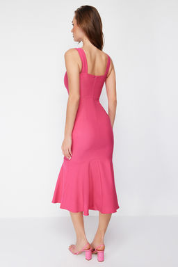 Fusya Etegi Volanl? Ask?l? Midi Dokuma Elbise TWOSS24EL00508 - Trendyolmilla фото 6