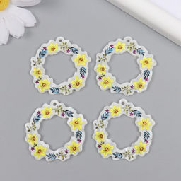 Цена за 4 шт. Декор для творчества акрил Веночек с жёлтыми цветами, 0.2?3.9?3.9 см