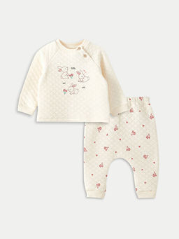 Bisiklet Yaka Uzun Kollu Bask?l? K?z Bebek Sweatshirt ve Pantolon 2li Tak?m