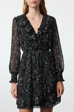 Trendyolmilla Siyah A Kesim Geometrik Desenli F?rf?rl? Mini Sifon Dokuma Elbise TWOAW25EL00353  фото 4