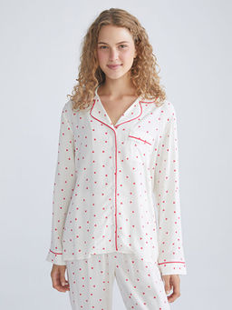 G?mlek Yaka Bask?l? Kad?n Pijama Tak?m?