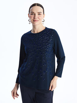 Bisiklet Yaka Desenli Uzun Kollu Kad?n Bluz