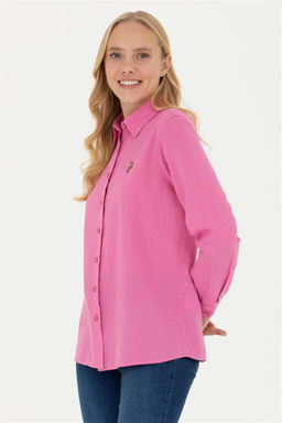 Женская розовая базовая рубашка с длинным рукавом