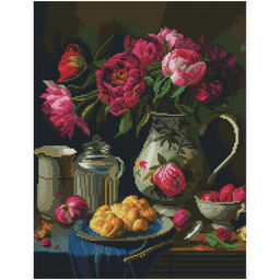 Алмазная мозаика 40*50см "Пионы и клубника" 30цв. (АМП4050_52989, "ТРИ СОВЫ") полное заполнение, с подрамником