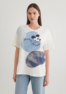 Mickey Mouse Bask?l? Beyaz Tisort - Mavi фото 4