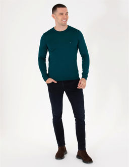 Ye_il Slim Fit Bisiklet Yaka Y_n Kar___ml_ Basic Triko Kazak - Pierre cardin фото 3