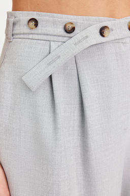 Gri Straight/Duz Kesim Kemer Detayl? Dokuma Pantolon TWOSS24PL00023
