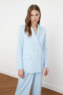 Ac?k Mavi Regular Astarl? Dokuma Blazer Ceket TWOSS21CE0137