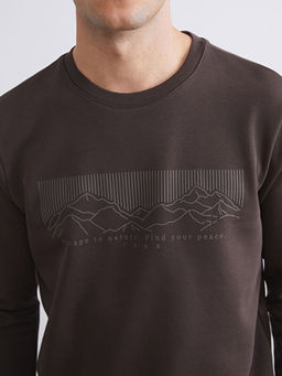 Bisiklet Yaka Bask?l? Erkek Kal?n Sweatshirt