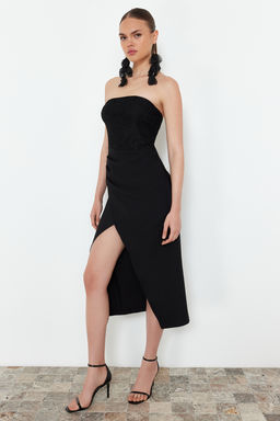 Siyah Dantel Detayl? Dokuma S?k Abiye Elbise TPRSS24EL00182 - Trendyolmilla фото 2