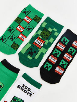 Minecraft Bask?l? Erkek ?ocuk Patik ?orap 5li