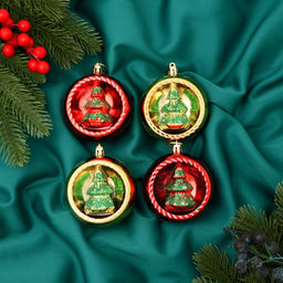 Ёлочные игрушки Праздник, шары новогодние, d=8 см, набор 4 шт., красный/золото - Зимнее волшебство фото 2