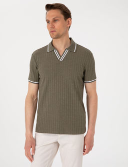 Haki Slim Fit _rme Dokulu Apa_ Yaka Ti__rt