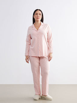 G?mlek Yaka Kalp Bask?l? Kad?n Pijama Tak?m?