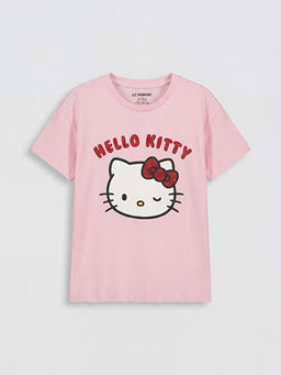 Bisiklet Yaka Hello Kitty Bask?l? K?z ?ocuk Ti??rt