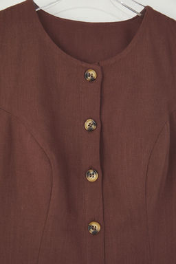 Trendyolmilla Kahverengi Keten Kar?s?ml? Cep Detayl? Mini Dokuma Gomlek Elbise TWOSS25EL00708  фото 13