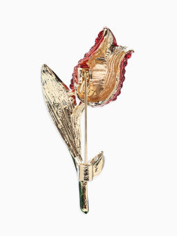 Брошь «Цветок» тюльпан, стразы, цвет красно-зелёный в золоте