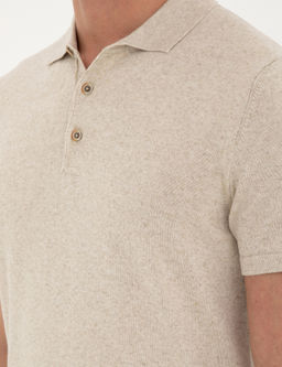 Bej Slim Fit D__meli Polo Yaka Keten Kar___ml_ Triko Ti__rt