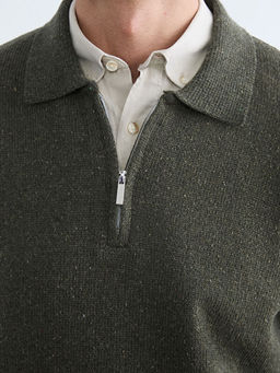 Polo Yaka Yar?m Fermuarl? Erkek Triko Kazak