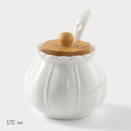 Набор фарфоровый сервировочный BellaTenero Тюльпан, 4 предмета: молочник 200 мл, сахарница с крышкой 170 мл, бамбуковая подставка, ложка, белая фото 4