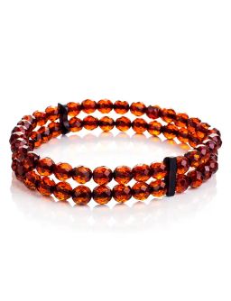Двухрядный браслет из натурального цельного янтаря Карамель алмазная вишнёвая