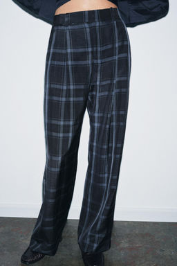 ZW COLLECTION CHECK WIDE-LEG TROUSERS - Zara фото 8