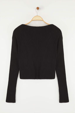 Siyah Crop Basic V Yaka Triko Kazak TWOAW24KZ01214