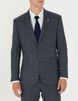 Lacivert Slim Fit Ekose Tak_m Elbise