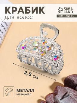 Цена за 6 шт. Крабик для волос «Флоренс», узоры дуга, 2.5 см, серебро