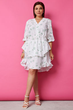 Платье BegiModa 1056 шалфей на белом