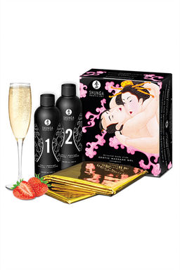 Массажный гель Shunga Шампанское и клубника серии Контактный восточный массаж 2х225 мл.