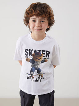 Bisiklet Yaka Ay? Teddy Bask?l? Erkek ?ocuk Ti??rt