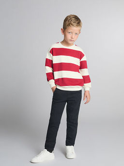 Bisiklet Yaka ?izgili Erkek ?ocuk Sweatshirt