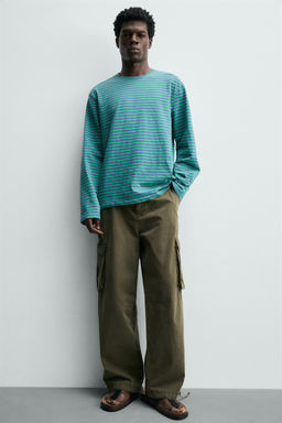 CAMISETA JACQUARD RAYAS / Azul