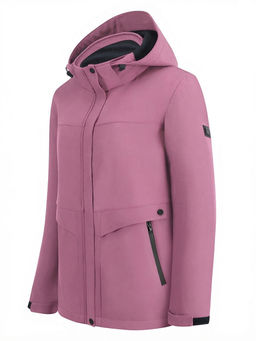 Ветровка женская софтшелл виндстоппер с капюшоном спортивная малинового цвета 9616_1M