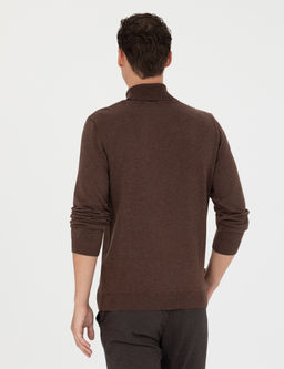 Kahverengi Slim Fit Bal_k__ Yaka Basic Triko Kazak