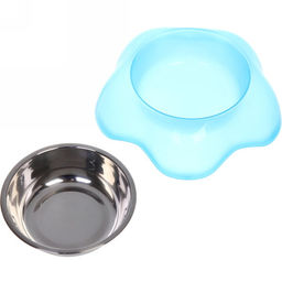 Цена за 2 шт. Миска пластиковая с металлической чашкой "Цветок" 16,5*4,2см цвет голубой/150 и 200мл