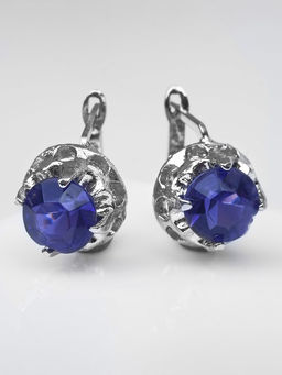 Серьги со стразами Эдель кружок, сине-фиолетовые в серебре