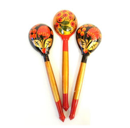 Ложка дер. детская ТРАДИЦИОННАЯ (рисунок с золотом) роспись арт. П12968, 6402