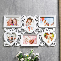Фоторамка - коллаж на 6 фото 10?15, 12?12 см Завитки, пластик, мультирамка, белая, 31.5?53 см