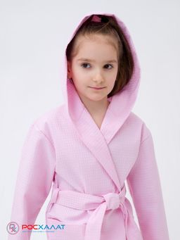 Детский вафельный халат с капюшоном светло-розовый В-07 (8)