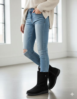 Полусапоги женские на литой подошве., Черные. Замша. Молния. Подклад овчина.