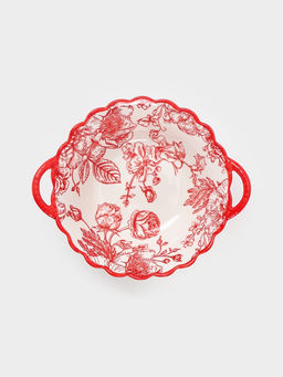 Бульонница с ручками Botanica, 550 мл, 20×17×6 см, фарфор, белая, красная