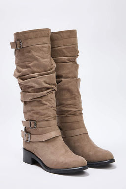 Vizon Suet Toka Detayl? Koruklu Blok Topuklu Kad?n Cizme TAKAW26CZ00020