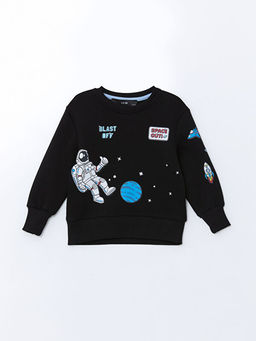 Bisiklet Yaka Bask?l? Erkek ?ocuk Sweatshirt