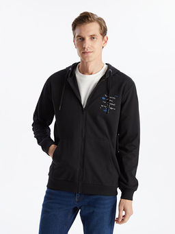 Kap??onlu Uzun Kollu Erkek Fermuarl? Sweatshirt