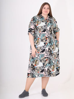 Платье-рубашка с авангардным принтом - Almond фото 3