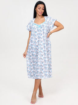 25-С СОРОЧКА ЖЕНСКАЯ (Голубые розы на белом)