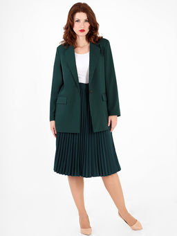 Темно-зеленая плиссированная юбка с поясом классическая - Almond фото 3